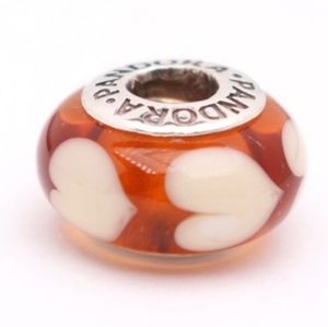 Authentic Pandora Amber Love Hearts Murano Charm NEW